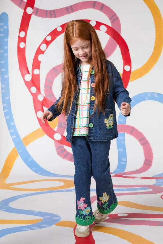 Image of a model wearing Denim. Productname: Happy Floral Kids Jeans in Denim colour by brand - Gorman