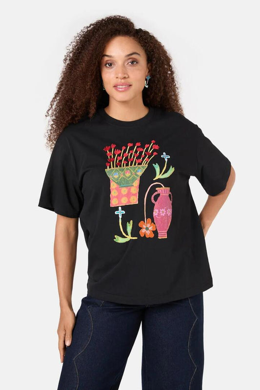 Image of a model wearing Tops. Productname: Amphora Placement Oversized Tee in Print colour by brand - Gorman