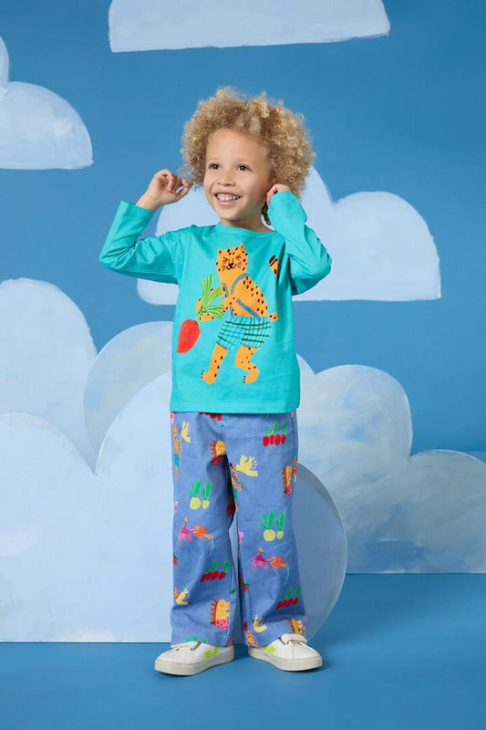 Image of a model wearing Tops. Productname: Charlie Cheetah Kids LS Tee in Green colour by brand - Gorman