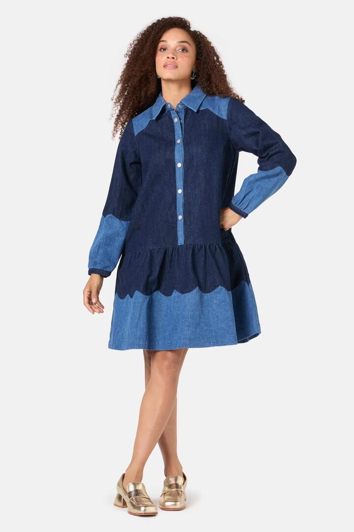 Image of Dresses. Product name - Picking Petals Denim Dress in Denim colour by brand - Gorman