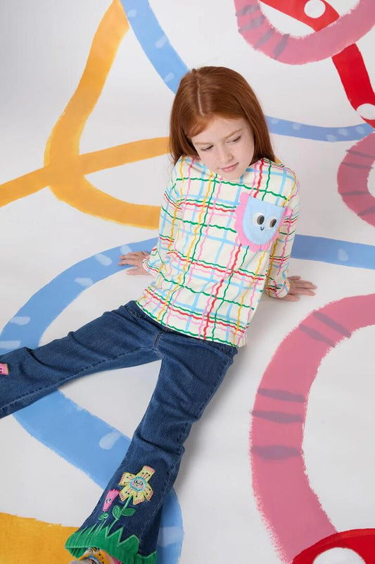 Image of a model wearing Tops. Productname: Wavy Check Kids Pkt Top in Multi colour by brand - Gorman