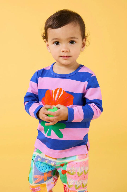 Image of a model wearing Tops. Productname: Wild Flower Stripe Baby Tee in Stripe colour by brand - Gorman