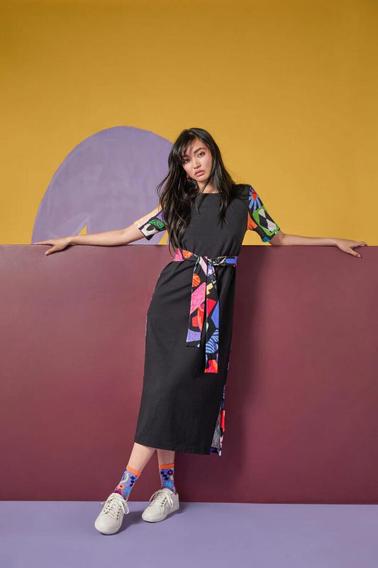 Image of a model wearing Tops. Productname: Crafternoon Jersey Dress in Print colour by brand - Gorman