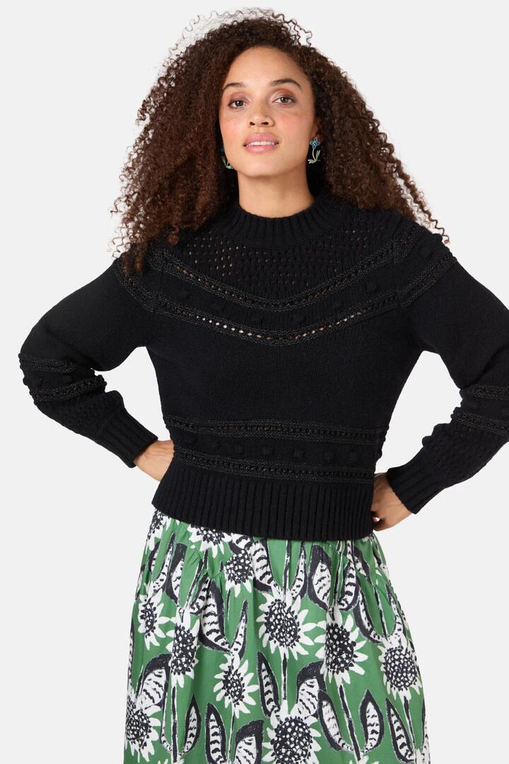 Image of a model wearing Outerwear. Product name - Cassidy Jumper in Black colour by brand - Gorman