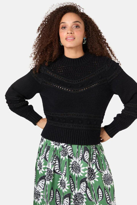 Image of a model wearing Outerwear. Product name - Cassidy Jumper in Black colour by brand - Gorman