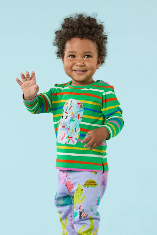 Image of a model wearing Tops. Productname: Monster Stripe Baby Tee in Stripe colour by brand - Gorman
