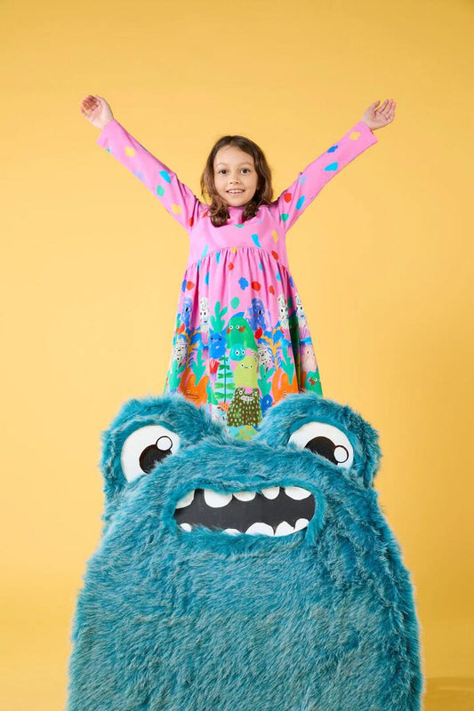 Image of Dresses. Productname: Monsters Kids Border Dress in Pink colour by brand - Gorman