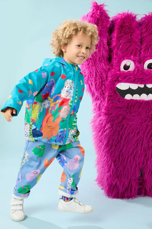 Image of a model wearing Rain Coats. Productname: Monsters Kids Border Raincoat in Pink colour by brand - Gorman
