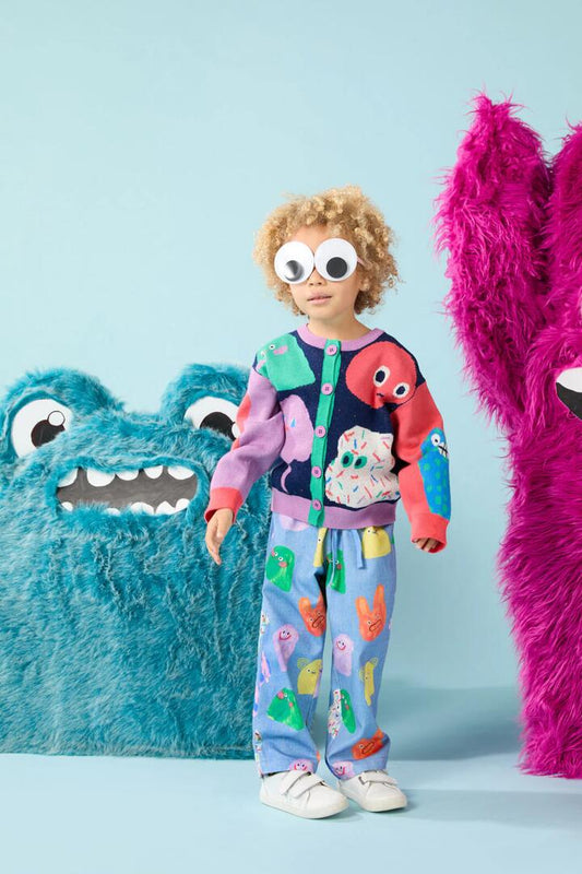 Image of a model wearing Outerwear. Productname: Monsters Kids Cardigan in Multi colour by brand - Gorman