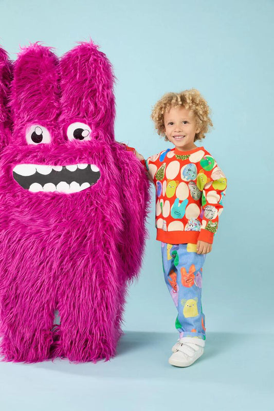 Image of a model wearing Outerwear. Productname: Monster Spot Kids Sweater in Red colour by brand - Gorman