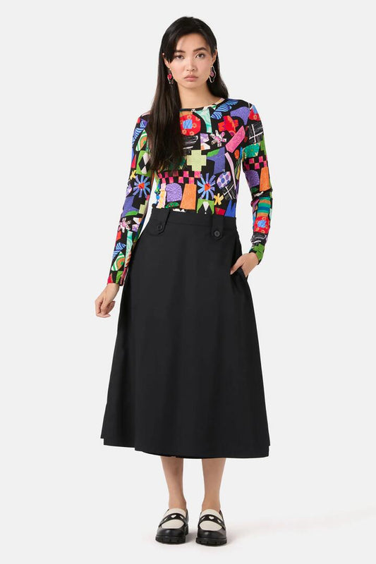 Image of a model wearing Skirts. Product name - Tomasa Skort in Black colour by brand - Gorman
