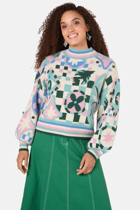 Image of a model wearing Outerwear. Product name - Renaissance Jumper in Multi colour by brand - Gorman