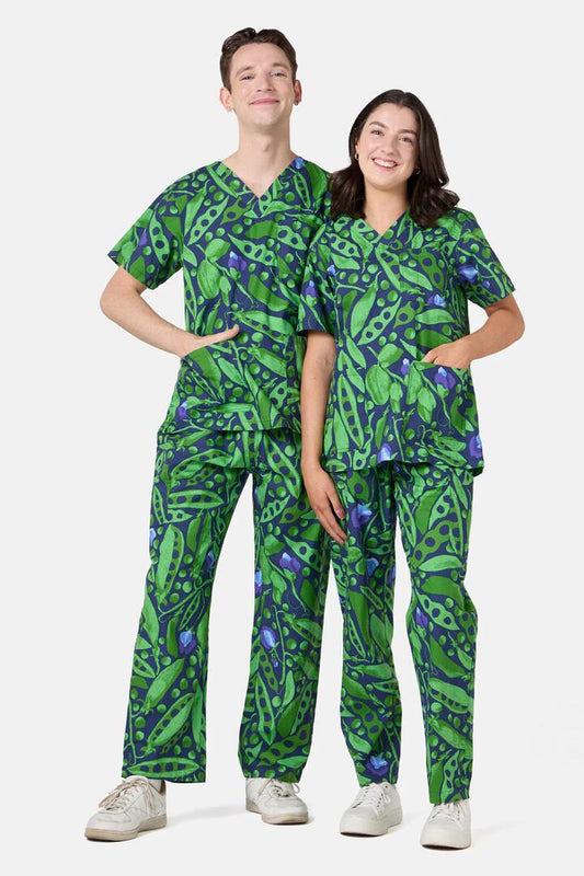 Image of a model wearing Uniforms & Workwear. Productname: Peas Everywhere Scrub Set in Navy colour by brand - Gorman