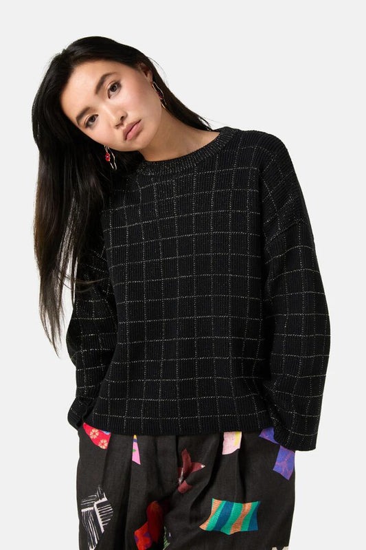 Image of a model wearing Outerwear. Productname: Tiles Jumper in Black colour by brand - Gorman