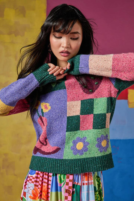 Image of a model wearing Outerwear. Productname: Windowsill Jumper in Multi colour by brand - Gorman