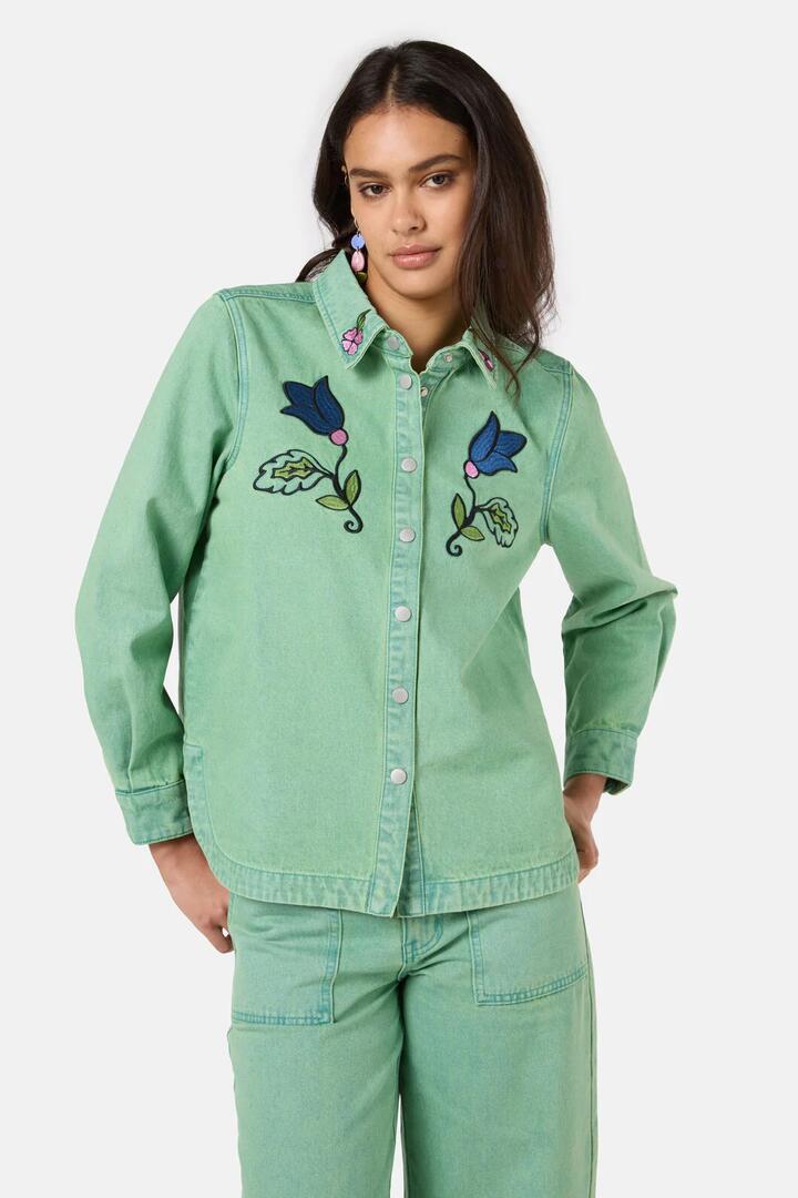 Image of Shirts. Product name - Fortuna Denim Shirt in Green colour by brand - Gorman