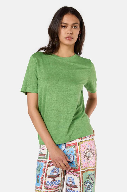 Image of a model wearing Tops. Productname: Hemp Tee in Green colour by brand - Gorman