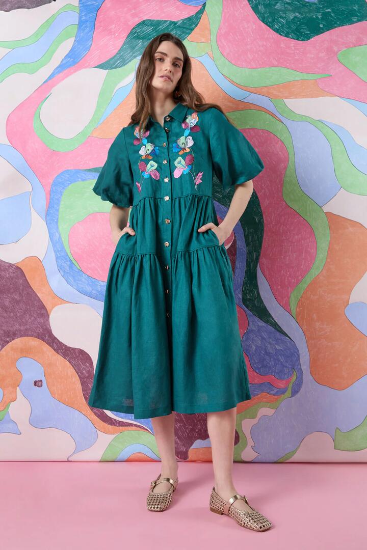Image of Dresses. Product name - Flora Aurora Smock Dress in Green colour by brand - Gorman