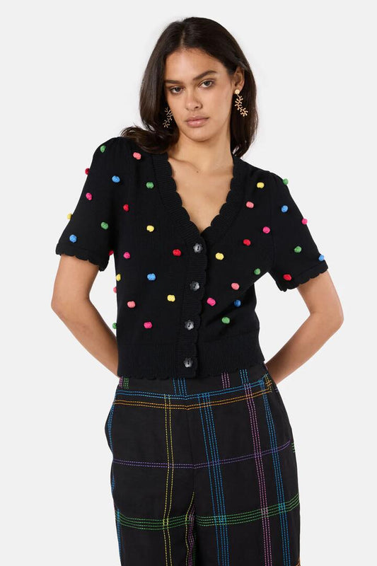 Image of Cardigans. Product name - Spotty Summer Cardigan in Black colour by brand - Gorman