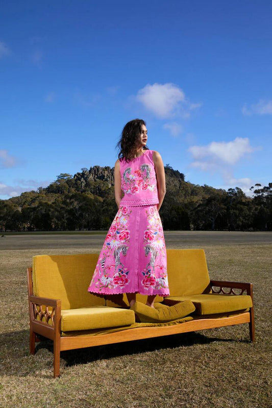 Image of a model wearing Skirts. Productname: Zebra Crossing Midi Skirt in Print colour by brand - Gorman
