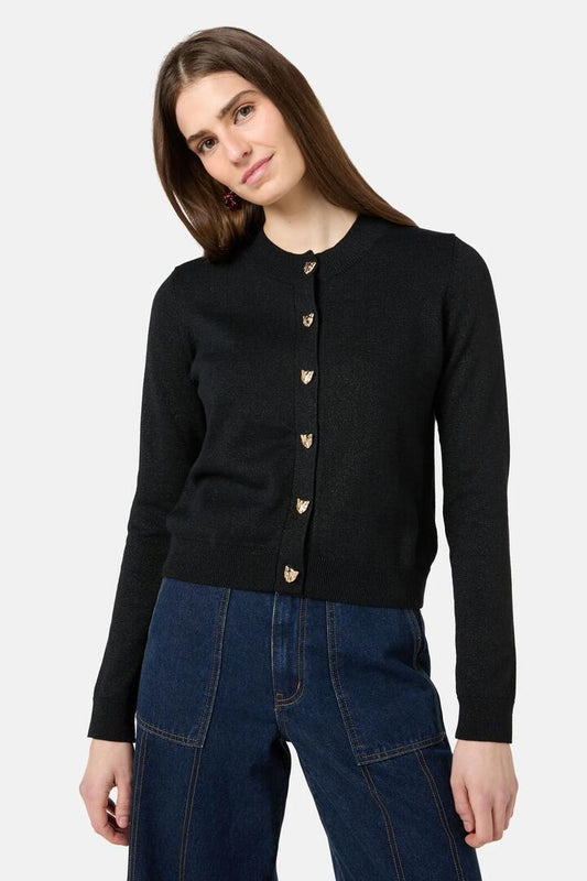 Image of a model wearing Outerwear. Productname: Astor Tiger Cardigan in Black colour by brand - Gorman