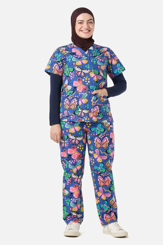 Image of a model wearing Uniforms & Workwear. Productname: Butterfly Scrub Set in Navy colour by brand - Gorman