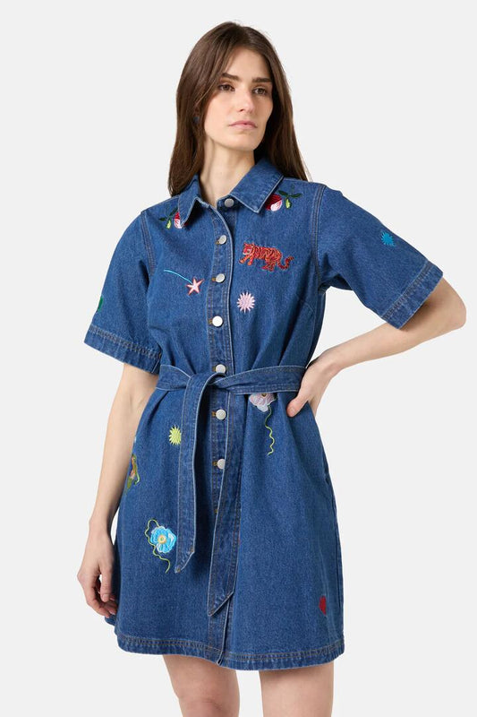 Image of Dresses. Product name - Parade Denim Dress in Mid Blue colour by brand - Gorman