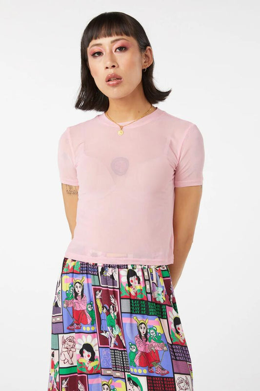 Image of a model wearing Tops. Product name - Messy Top in Pink colour by brand - Black Friday