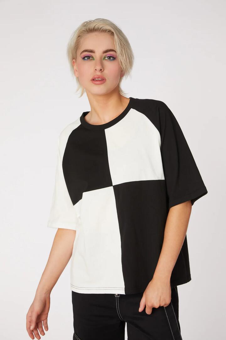 Image of T-Shirts. Product name - Colourblock Raglan Tee in White/Black colour by brand - Dangerfield