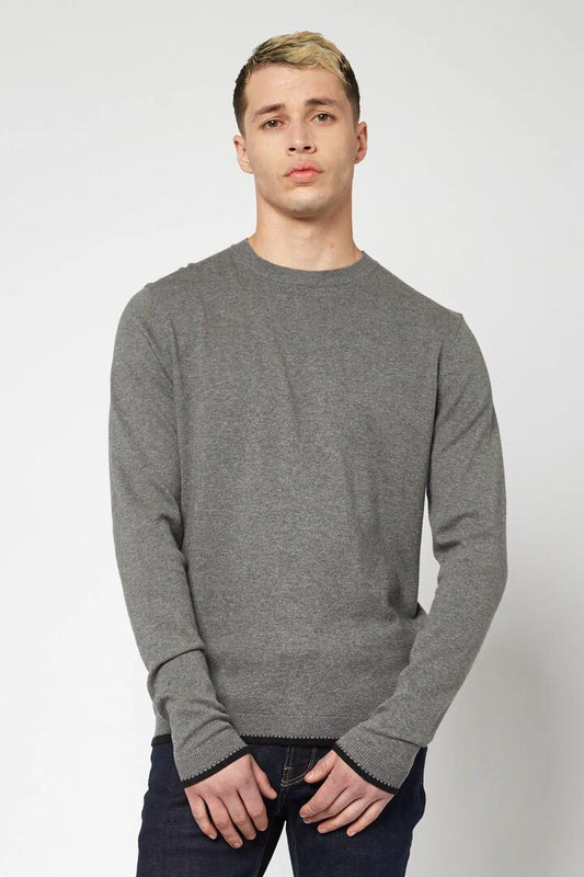 Image of a model wearing Tops. Productname: Tip Edge Knit in Grey Marle colour by brand - Dangerfield