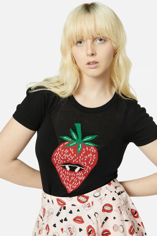 Image of a model wearing Tops. Productname: Sweet Bites Knit in Pink colour by brand - Black Friday