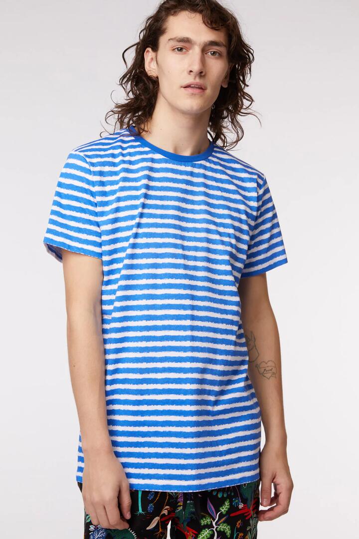 Image of T-Shirts. Productname: Dallas Stripes Ringer Tee in Blue/White colour by brand - Dangerfield