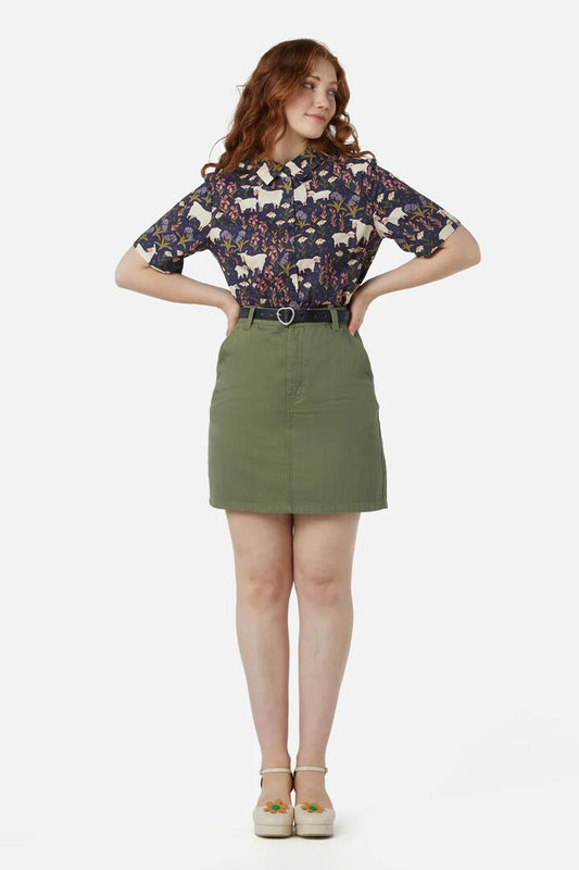 Image of a model wearing Skirts. Productname: Kimberly Skirt in Mustard colour by brand - Princess Highway