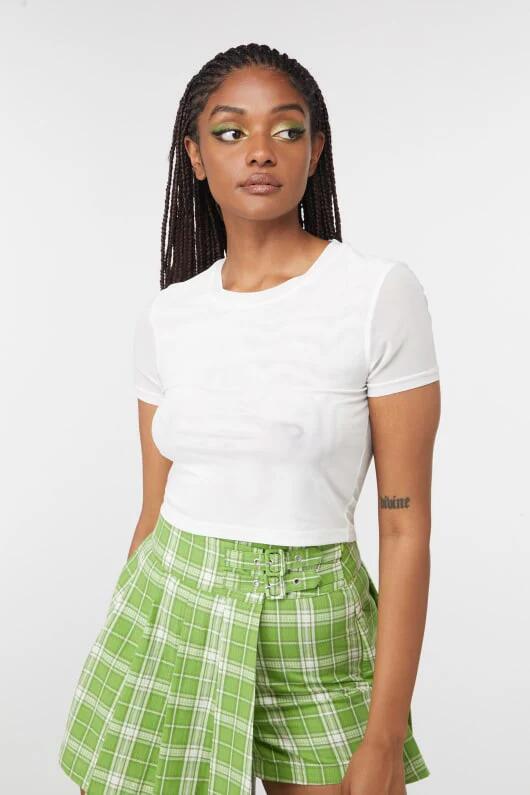 Image of a model wearing Tops. Productname: Basic Mesh Top in White colour by brand - Dangerfield