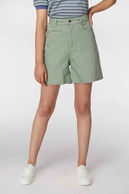 Image of a model wearing Shorts. Productname: Rosa Shorts in Sage colour by brand - Princess Highway