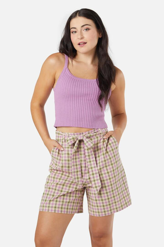 Image of a model wearing Tops. Productname: Sophia Cami in Lilac colour by brand - Princess Highway