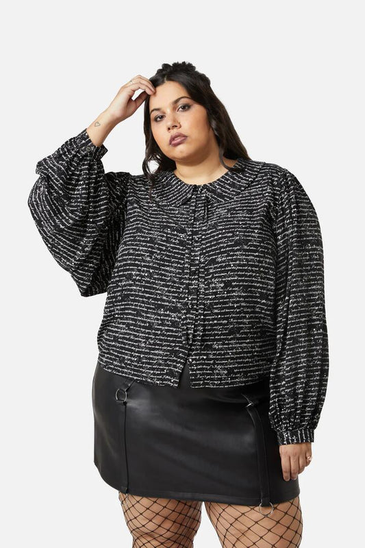 Image of Blouses. Productname: Curve Read It Again Blouse in Black/White colour by brand - Dangerfield