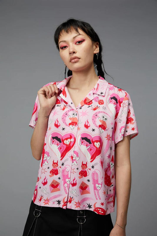 Image of Blouses. Productname: Devil Dance Party Blouse in Pink colour by brand - Black Friday