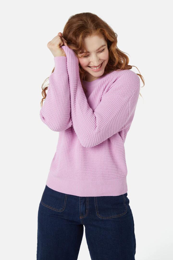 Image of a model wearing Outerwear. Productname: Clara Knit Sweater in Pink colour by brand - Princess Highway