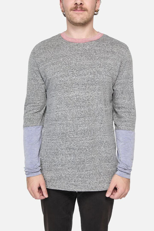 Image of a model wearing Tops. Productname: Tri Colour LS Tee in Grey colour by brand - Dangerfield