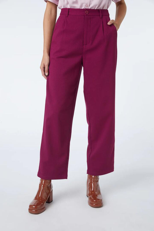 Image of a model wearing Pants. Productname: Briony Pant in Berry colour by brand - Princess Highway