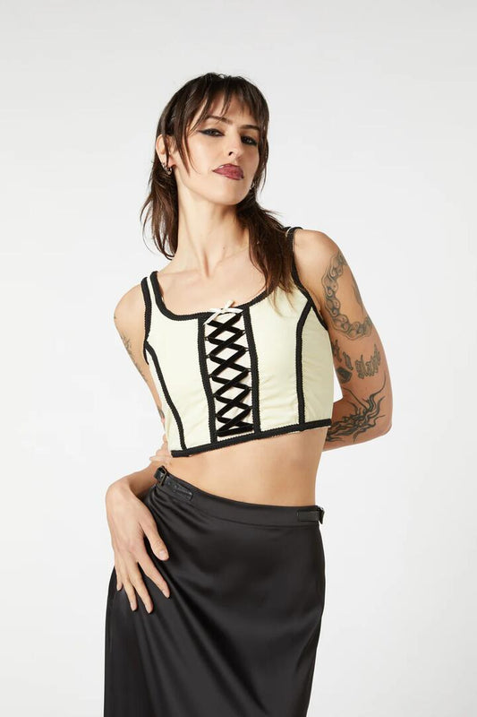 Image of Lingerie. Productname: 10th House Velvet Corset in Champagne colour by brand - Dangerfield