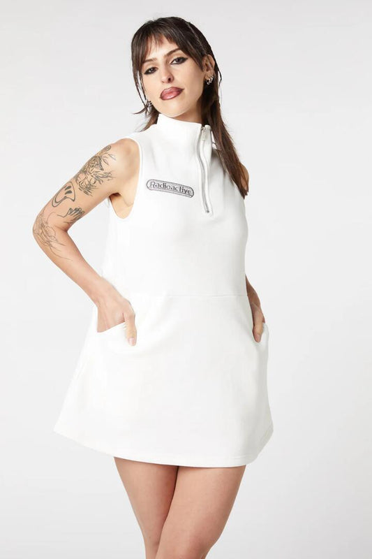 Image of a model wearing Outerwear. Productname: On Fleece Dress in White colour by brand - Dangerfield