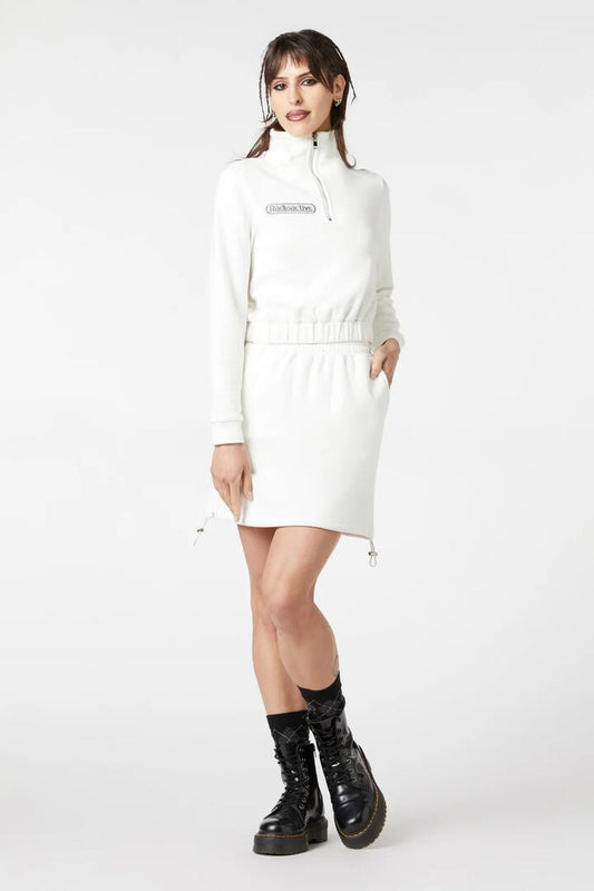 Image of a model wearing Outerwear. Productname: On Fleece Sweater in White colour by brand - Dangerfield
