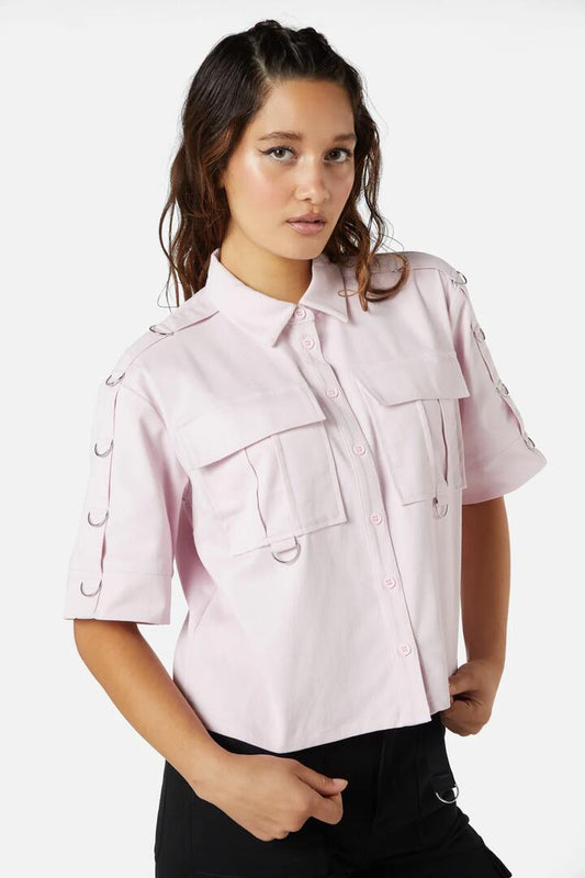 Image of Blouses. Productname: Jagger O-Ring Crop Blouse in Pink colour by brand - Dangerfield