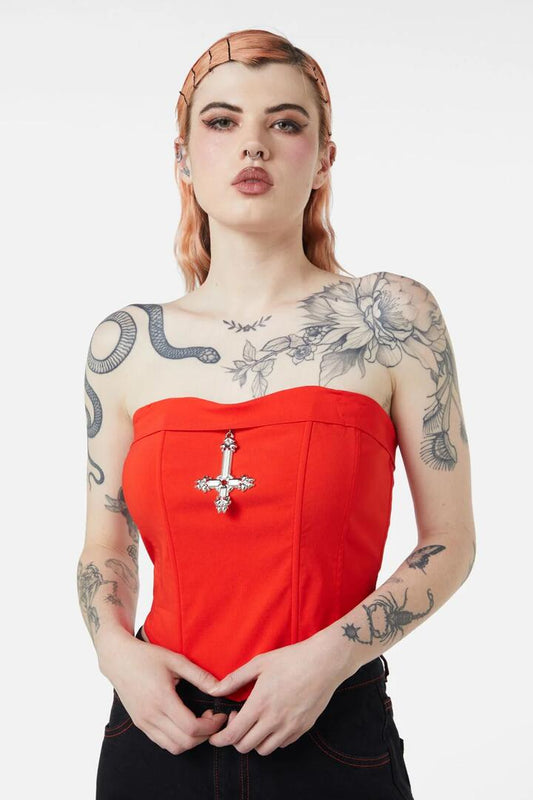 Image of Lingerie. Product name - Hail Lilith Charm Corset in Red colour by brand - Dangerfield