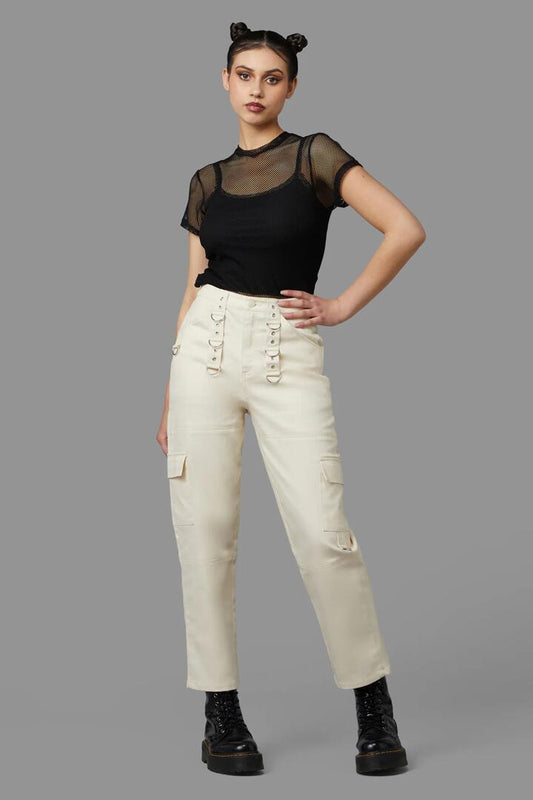 Image of a model wearing Pants. Product name - Occultist Cargo Pant in Cream colour by brand - Black Friday
