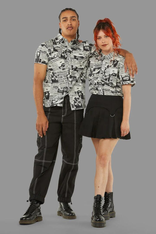 Image of a model wearing Tops. Productname: Extraterrestrial SS Shirt in Purple colour by brand - Black Friday