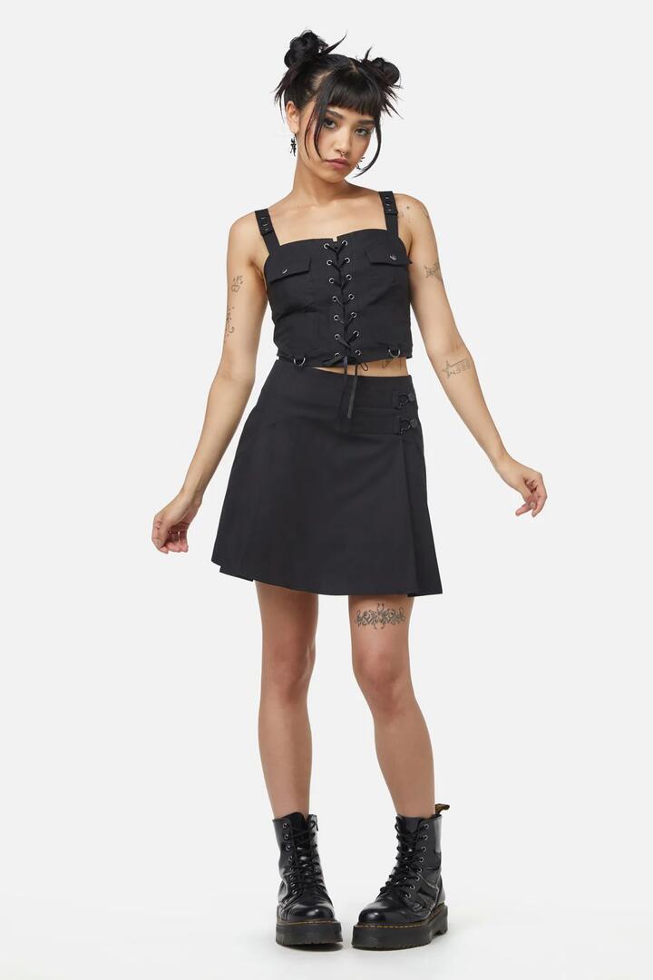 Image of a model wearing Tops. Productname: Field Work Utility Bodice in Olive colour by brand - Dangerfield