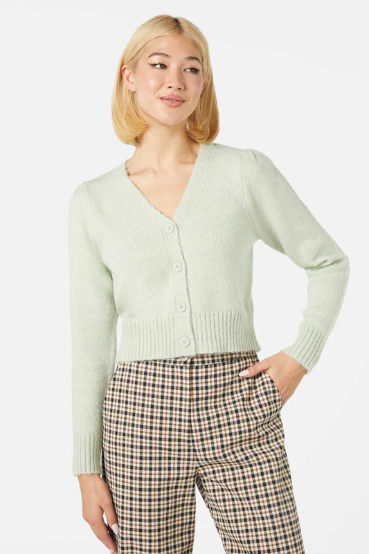 Image of a model wearing Outerwear. Productname: Dina Cardi in Mint colour by brand - Princess Highway